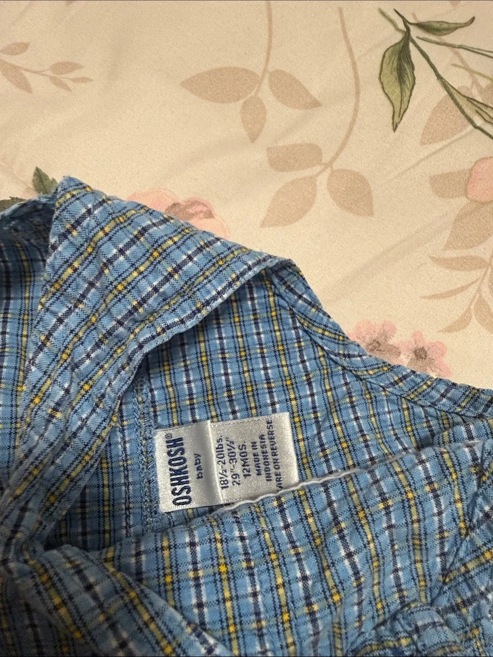 OshKosh B'gosh Blue dungarees cotton Plaid Overalls with Yellow Patch size 12M
